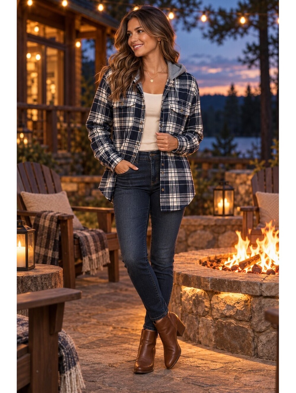 Old Navy Double-Brushed Plaid Hooded Flannel